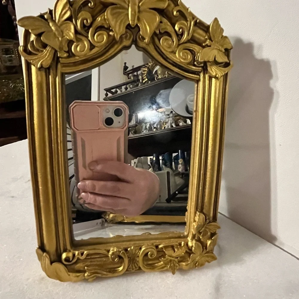 Table top mirror gold ornate frame with butterfly